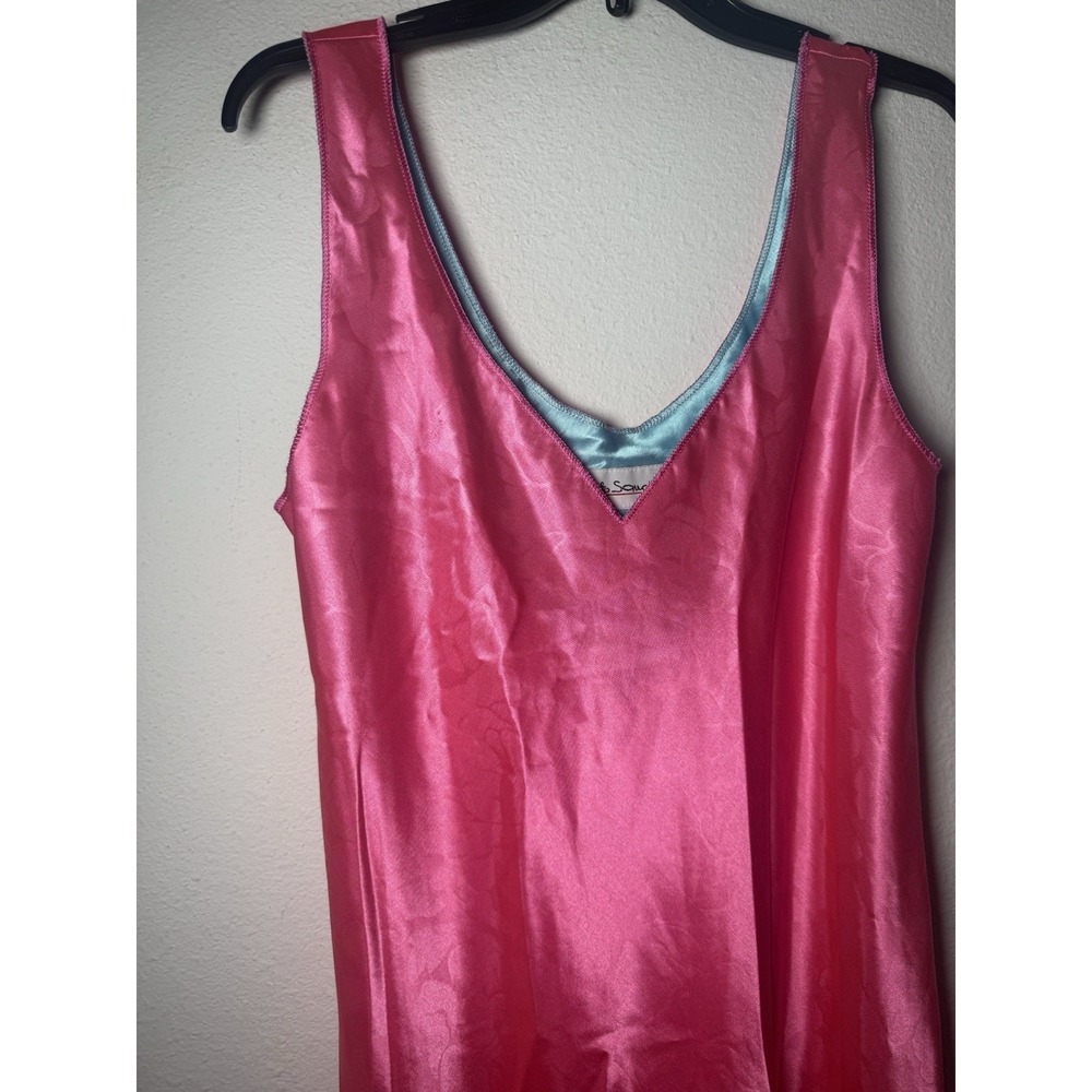 Fernando Sanchez Vtg Maxi Pink Floral Satin Slip Dress Size Large Rare - Picture 2 of 10